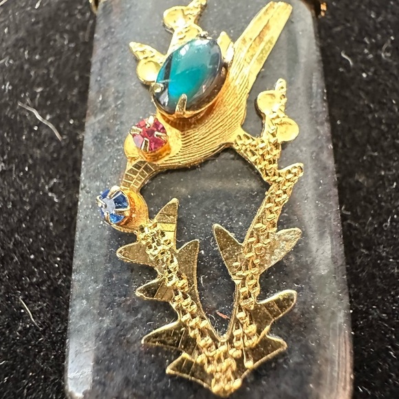 Goldstone Vintage Opal Bird Pendant Necklace 18" Gold Plated Multicolor - Picture 4 of 5